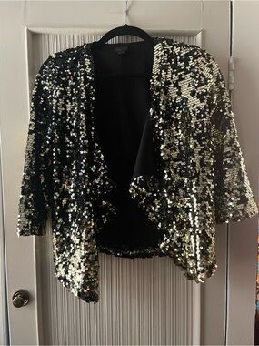 free press Black and Gold Sequin Draped Open-Front Blazer